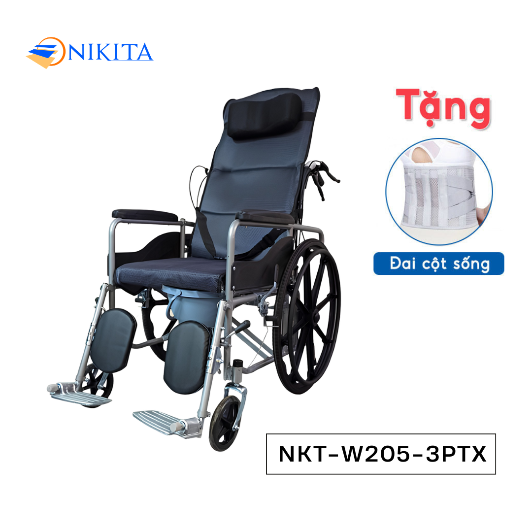 Xe Lăn Tay Ngả Giường Có Lót Nệm W205