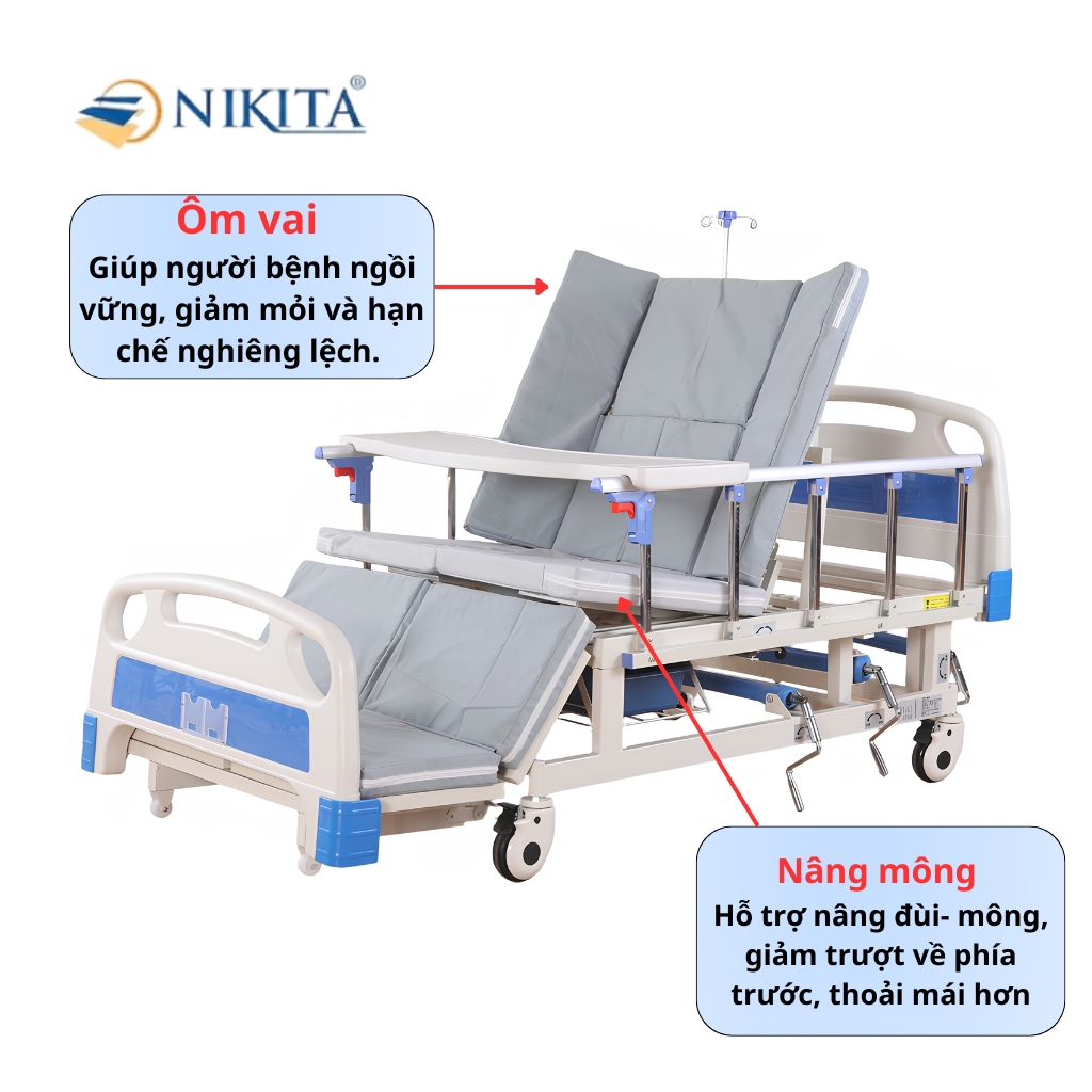Giường Y Tế 4 Tay Quay Nghiêng Trái Phải NKT - DCN04