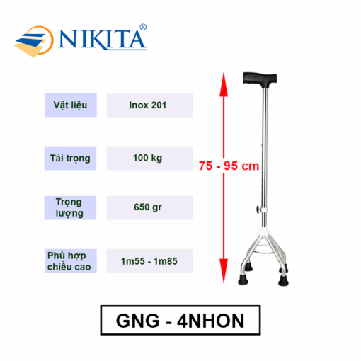 Gậy Người Già 4 Chân - Mẫu Nhọn GNG - 4NHON