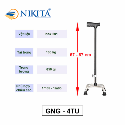 Gậy Người Già 4 Chân - Mẫu Chân Tù GNG - 4TU