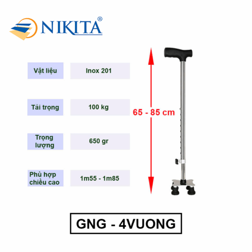 Gậy Người Già 4 Chân - Mẫu Chân Vuông GNG-4VUONG