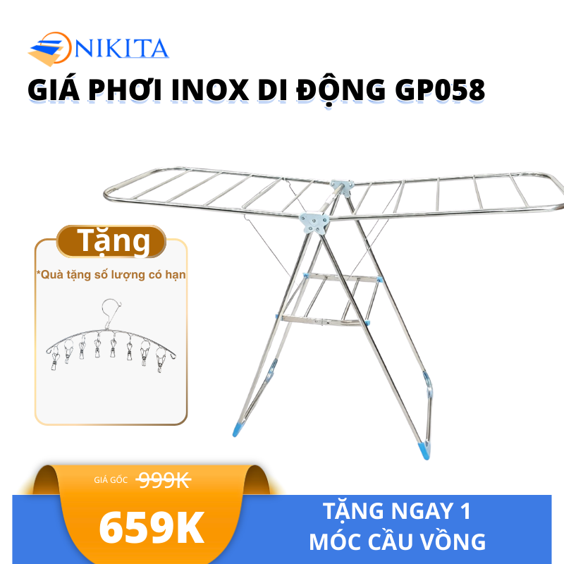Giàn Phơi Inox Để Sàn Thông Minh, Xếp Gọn Được GP- 058