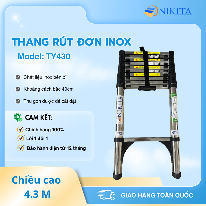 Thang INOX Rút Đơn 11 Bậc Chống Trượt NIKITA TY - 420