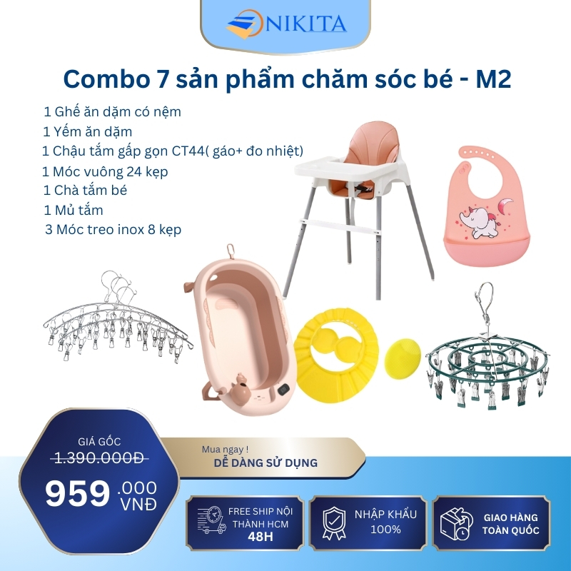 Combo 7 Sản Phẩm Chăm Sóc Cho Bé Ăn - Tắm Tiện Lợi - M2