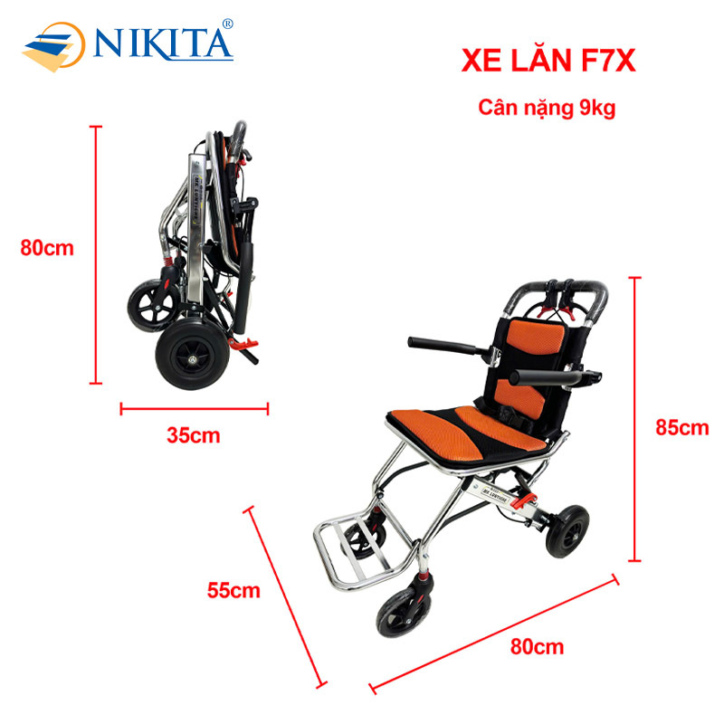 Xe Lăn Siêu Gọn Nhẹ Du Lịch Mang Đi Máy Bay Nikita NKT-F7X