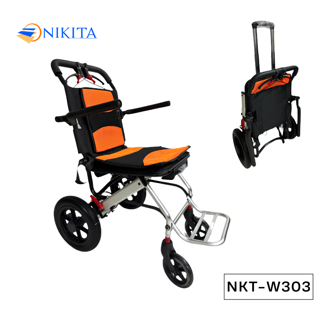 Xe Lăn Tay Xách Tay Khung Inox Bánh Nhỏ NIKITA NKT - W303