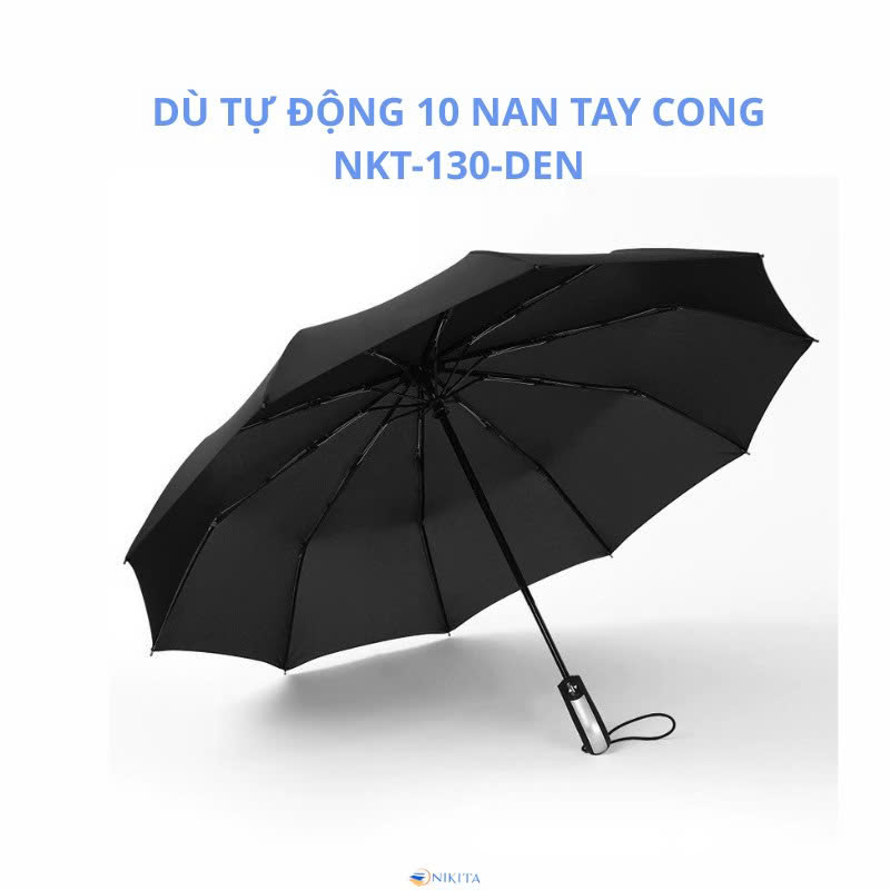 Dù Tự Động 10 Nan Tay Cong NKT - 130 Màu Đen - Ảnh 2