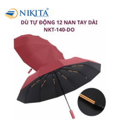 Dù Tự Động 12 Nan Tay Dài NKT - 140 Màu Đỏ