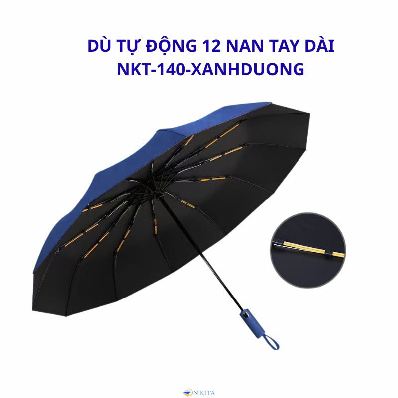Dù Tự Động 12 Nan Tay Dài NKT - 140 Màu Xanh Dương - Ảnh 2