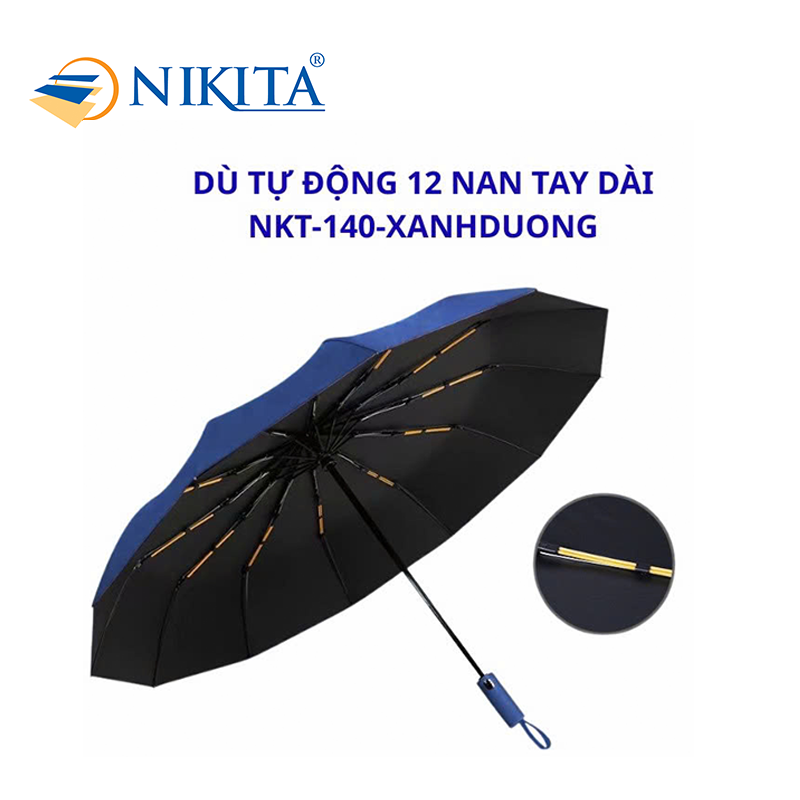 Dù Tự Động 12 Nan Tay Dài NKT - 140 Màu Xanh Dương