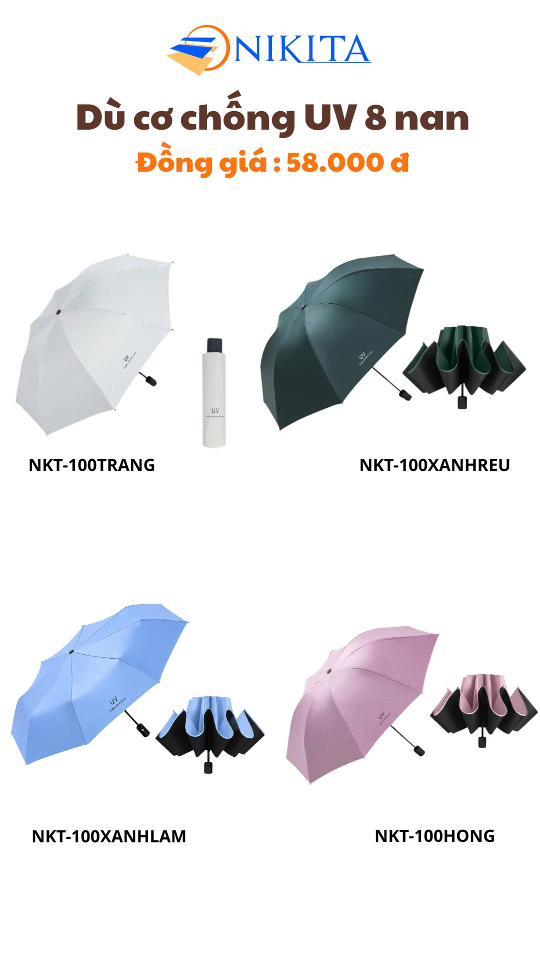 Dù Nhỏ Gọn 8 Nan NKT - 100 Màu Xanh Rêu