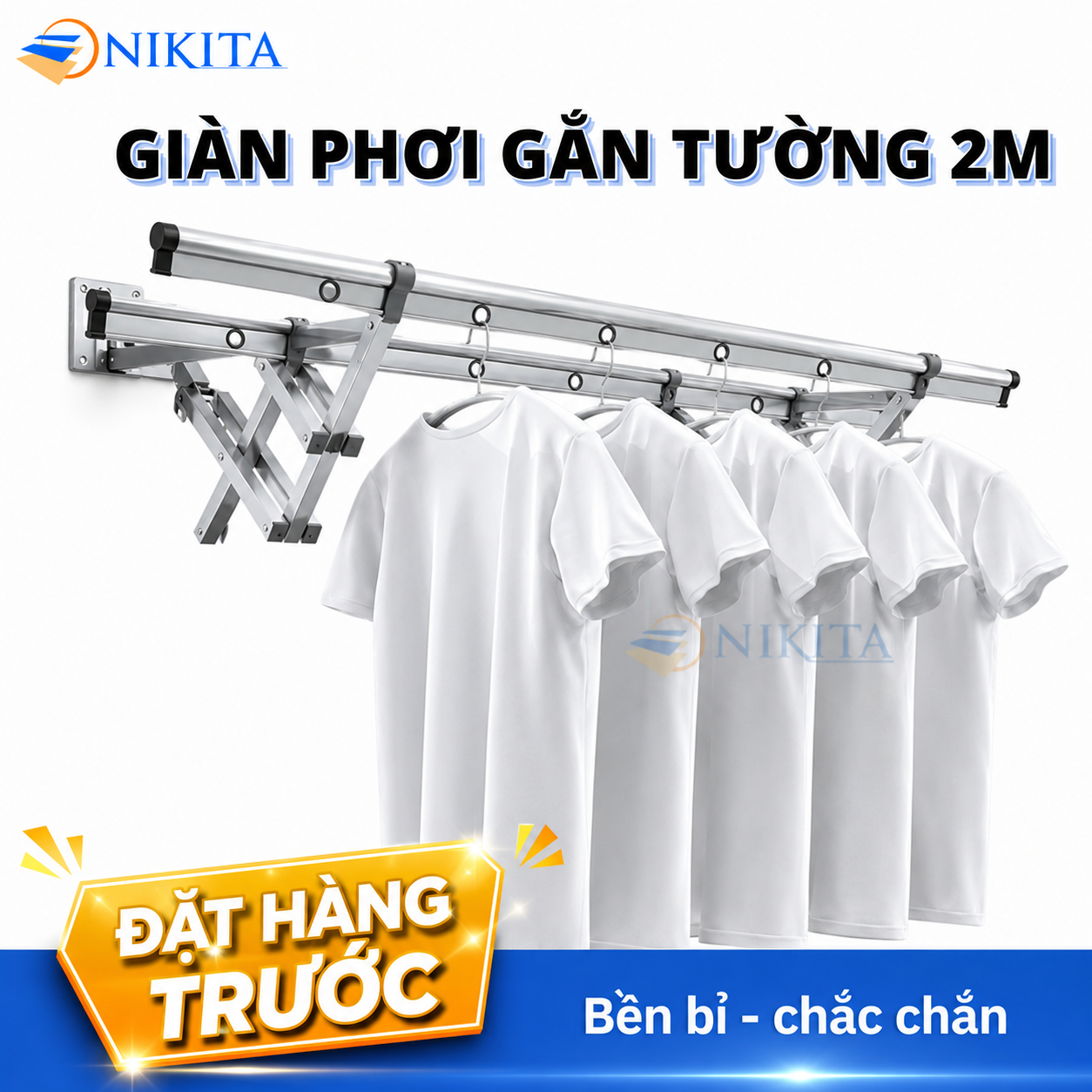 Giàn Phơi Gắn Tường Xếp Gọn Dài 2m
