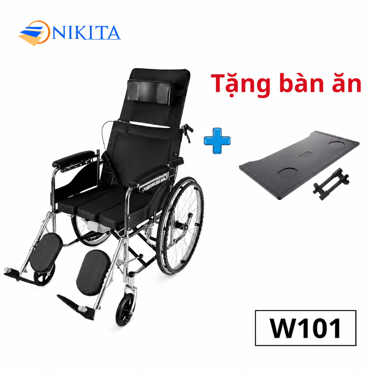 Xe Lăn Tay Ngả Giường Có Bô NIKITA W101