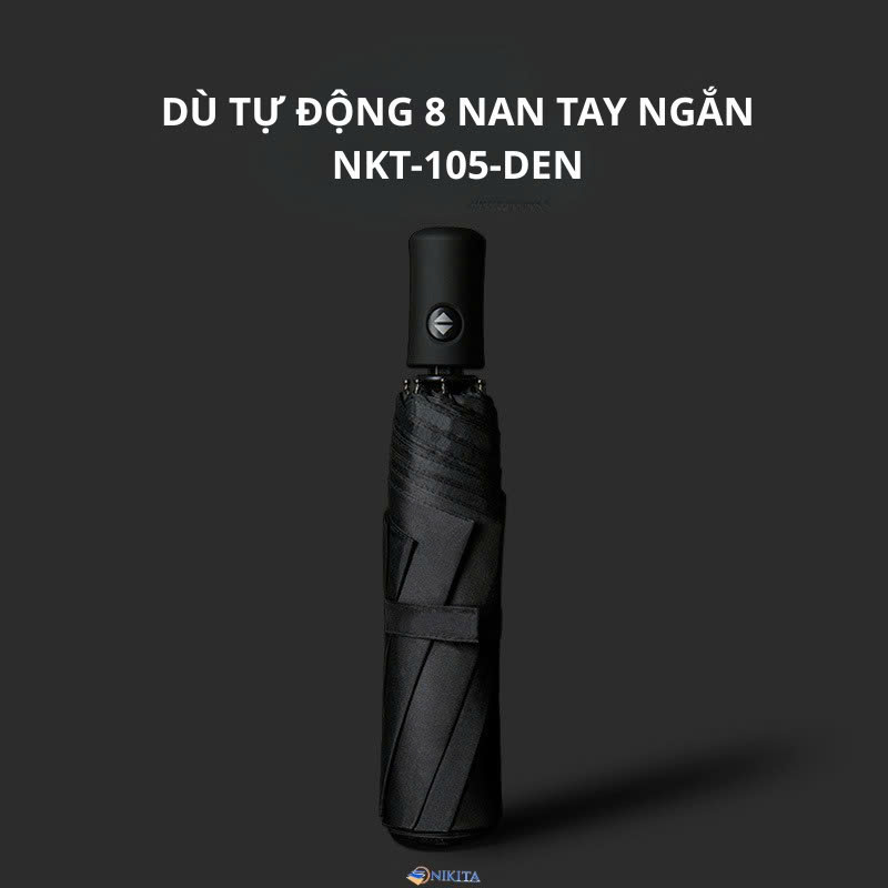 Dù Tự Động 8 Nan Tay Ngắn NKT - 105 Màu Đen - Ảnh 2