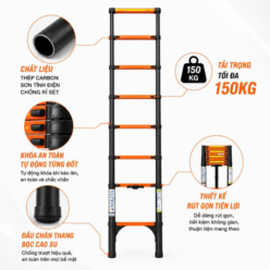 Thang Rút Đơn Bằng Thép 2.3m IR230 – 6 Bậc Gọn Nhẹ, Chắc Chắn