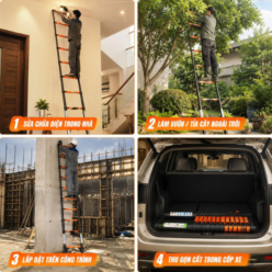 Thang Rút Đơn Bằng Thép 2.3m IR230 – 6 Bậc Gọn Nhẹ, Chắc Chắn