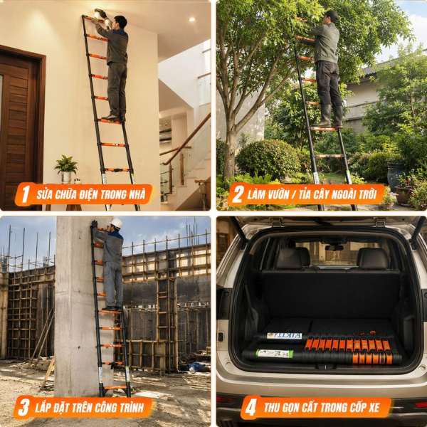 Thang Rút Đơn Bằng Thép 2.3m IR230 – 6 Bậc Gọn Nhẹ, Chắc Chắn