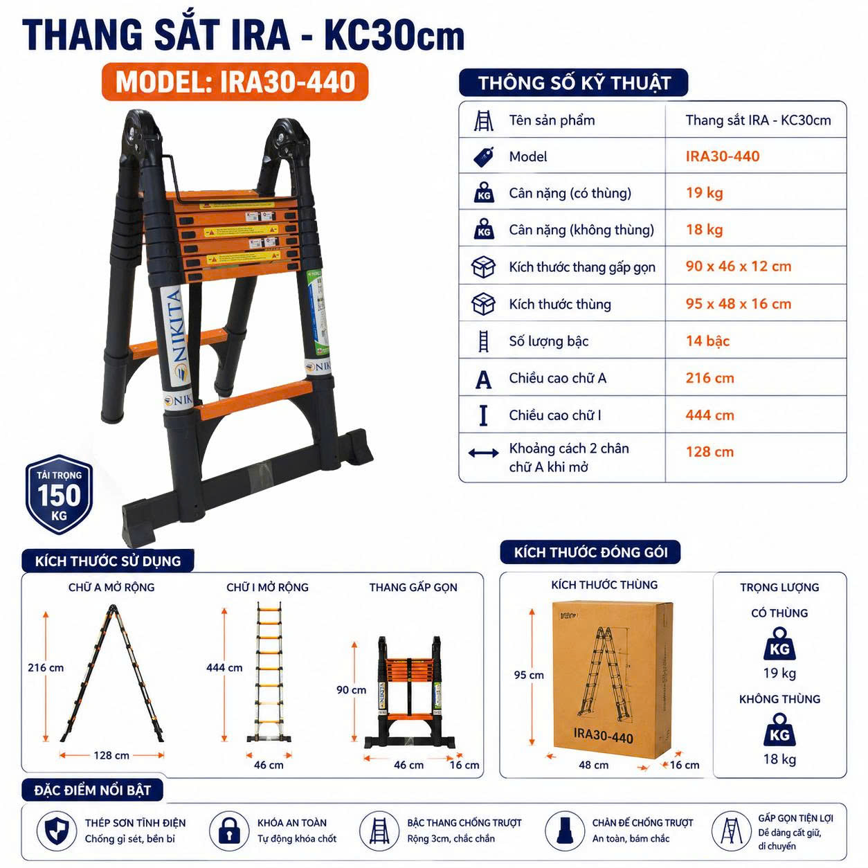 Thang Rút Đôi Sắt Chính Hãng Nikita NKT - IRA30 - 440