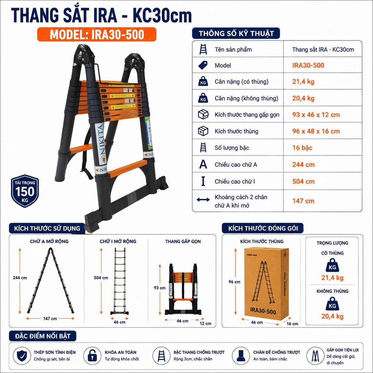 Thang Sắt Chữ A Chính Hãng Nikita NKT - IRA30 - 500