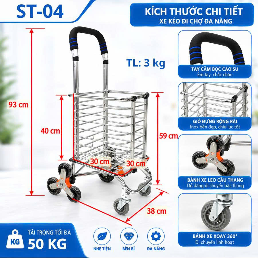 Giỏ Có Bánh Xe Đi Chợ Chính Hãng Nikita ST04